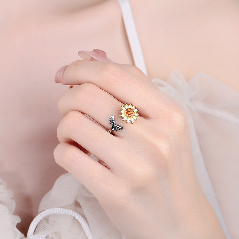 Title 1, Fashion Adjustable Sunflower Rotating Ring Redu...