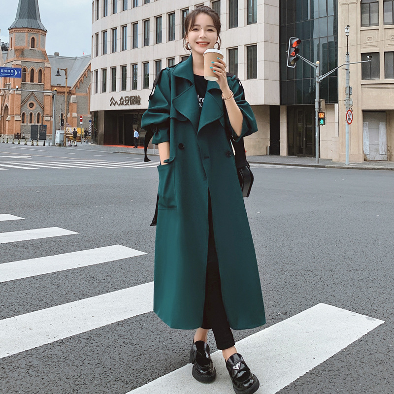 Fashion New Big Lapel Windbreaker Women's Mid-length Over The Knee