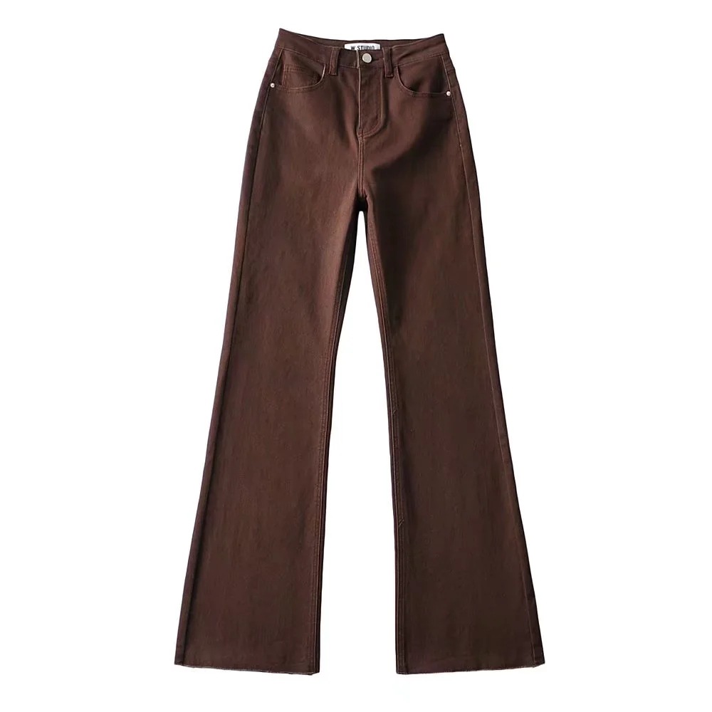 Raw Edge High Waist Denim Flared Pants Trendy Women's Clothing Red - Shop at LoveMi