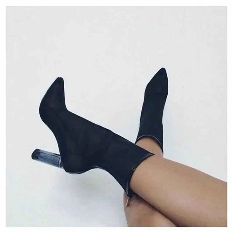 Women's Thick High-heeled Transparent Mesh Pointed Sandals