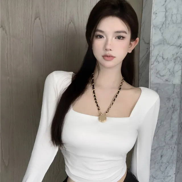 Underlay Shirt Square Collar Long Sleeved Small Shirt White - Shop at LoveMi