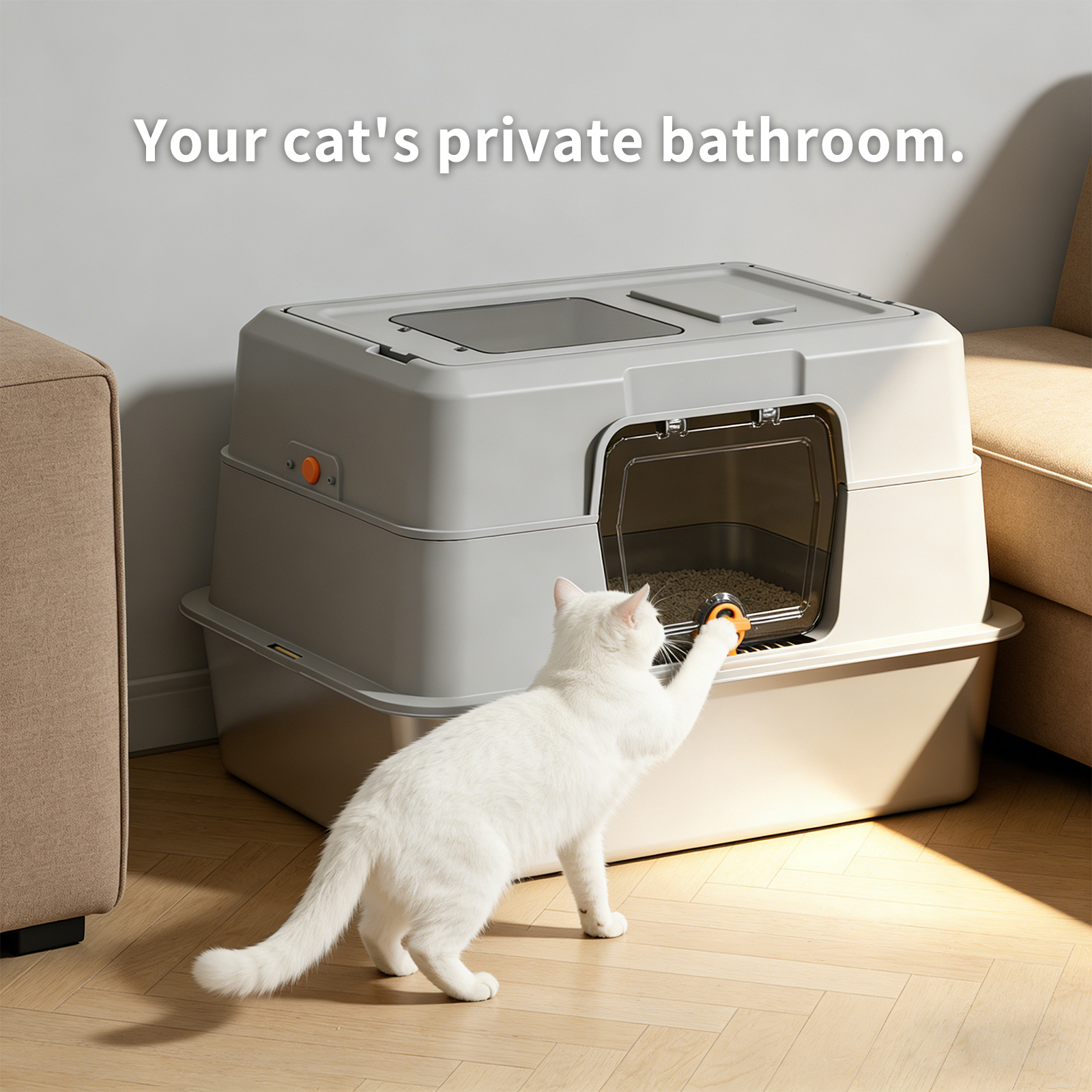 60-40-40cm Fully Enclosed Stainless Steel Cat Litter Box, Odor & Splash Proof Easy Clean, For Large Cats & Multi-Cat Households