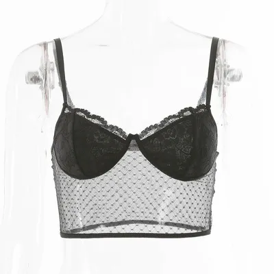 Nightclub Party Lace Eyelashes Polka Dot Top Black - Shop at LoveMi