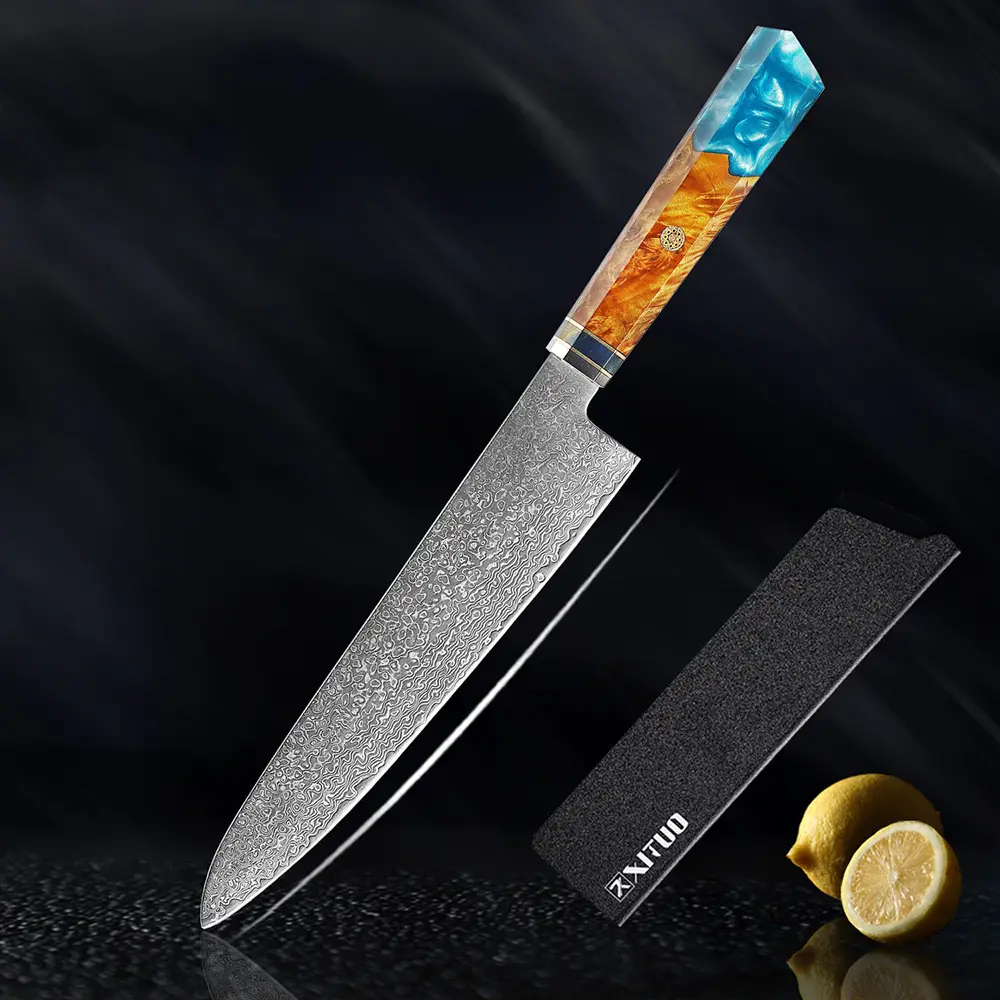 Kitchen Set Knife Damascus Steel Chef Santoku Japanese Tool