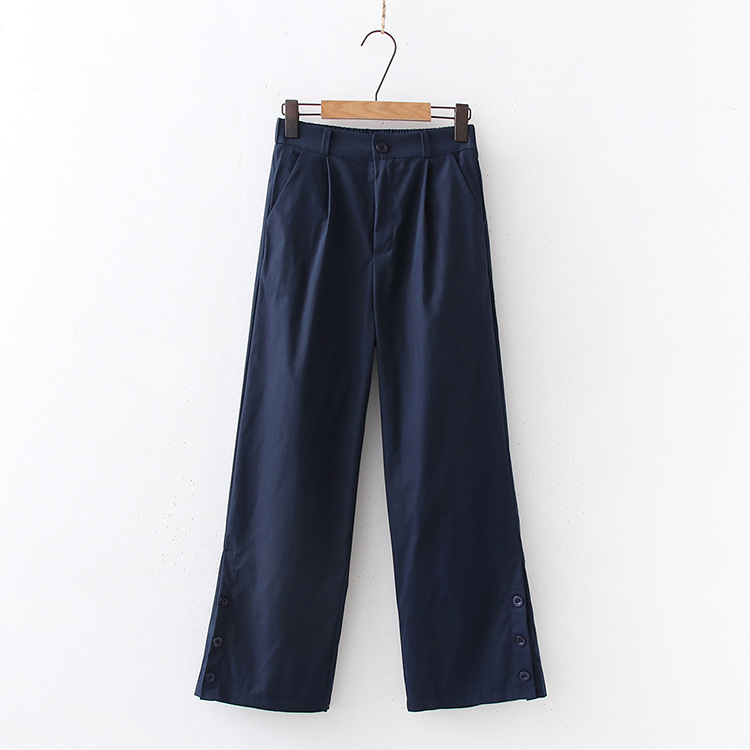 Title 8, Straight Trousers, Simple Button-type Slit Wome...