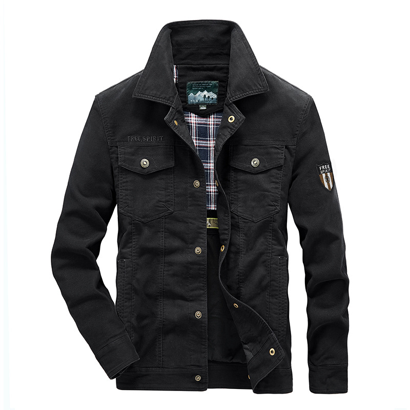 New Men's Cotton Lapel Multi-pocket Loose Plus Size Work Jacket