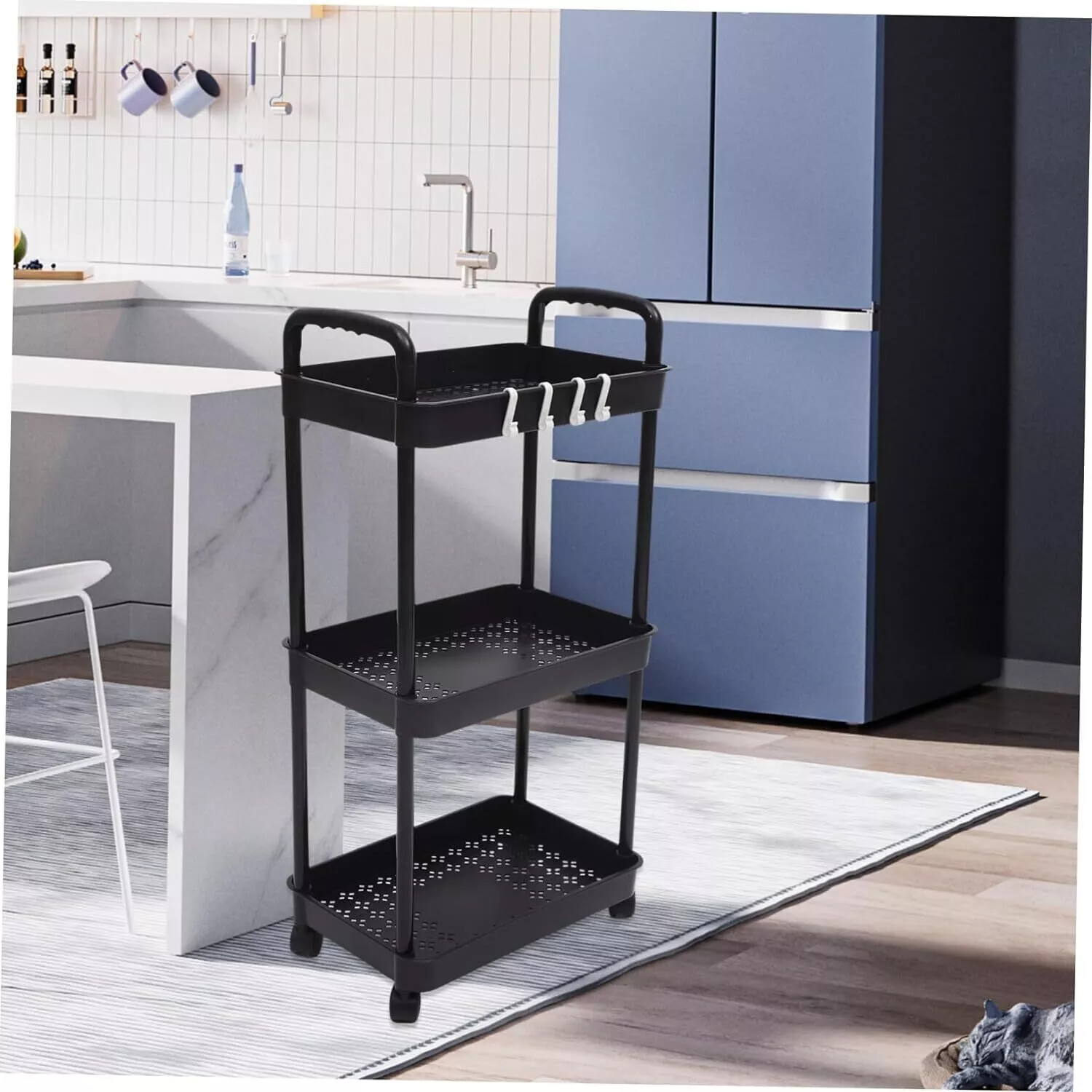 3Tier Rolling Cart Storage Trolley Kitchen Bathroom Laundry Organiser Rack Black — image 9