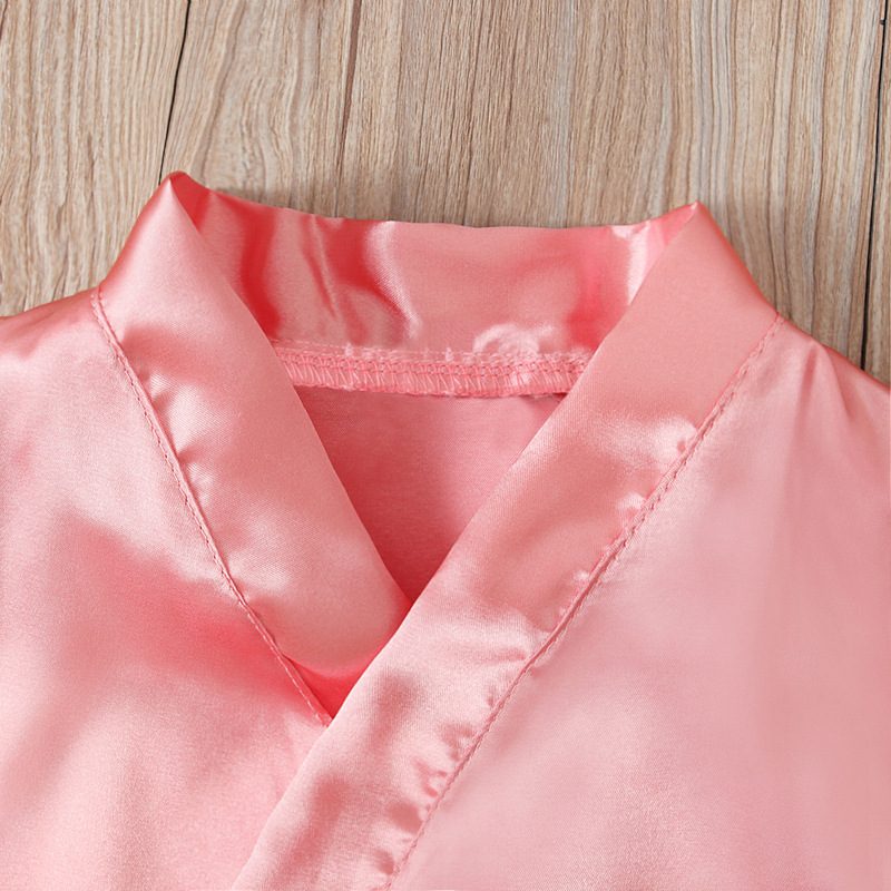 Girls' Solid Color Long-sleeved Letter Print Bandage Bathrobe