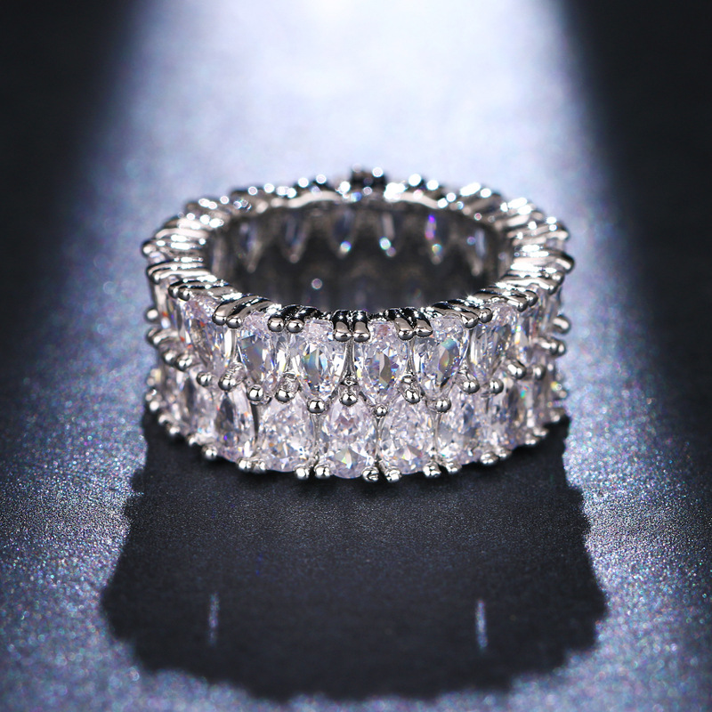 Double Row Full Zircon Dazzling Design Silver Plated Ring