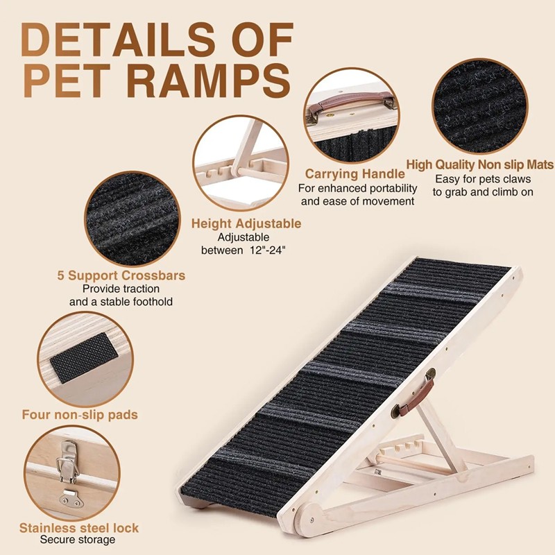 Adjustable 6 Heights Dog Pet Ramp Foldable Stairs Non-Slip For Car Bed Sofa — image 6