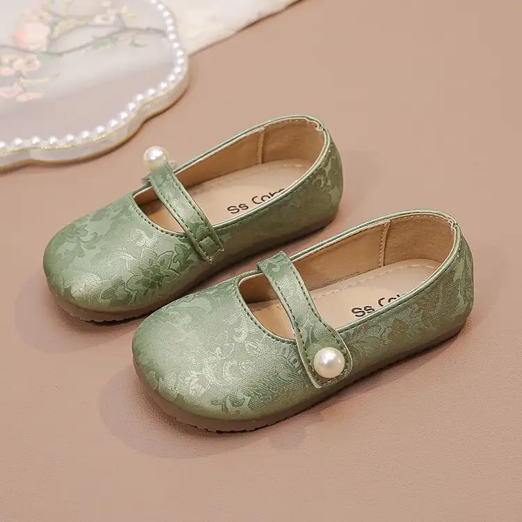 Girls' National Style Small Leather Shoes, Children's Single Shoes, Little Girls' Soft Soled Ancient Style Shoes