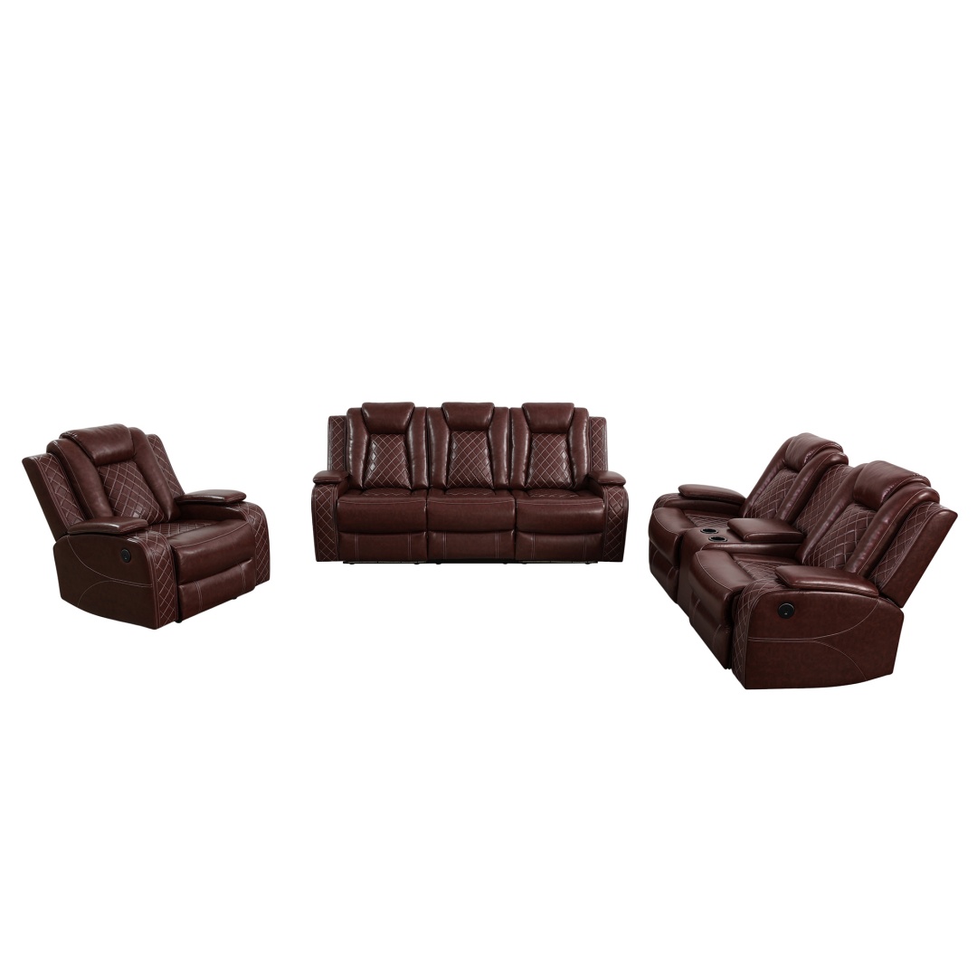 Pickup Only--Red Breathing Leather 3-Piece Living Room Recliner Sofa Set