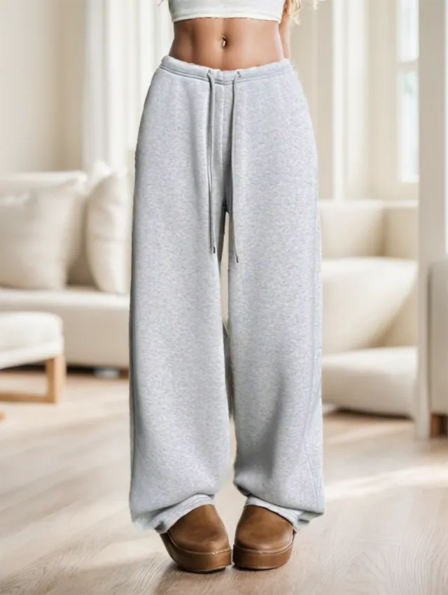 Women's Casual Simple Solid Color Loose Wide Leg Sweatpants Grey - Shop at LoveMi