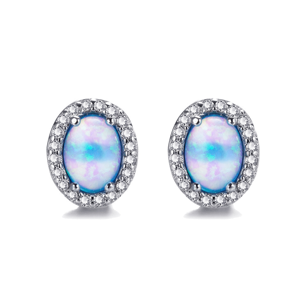 Title 7, Oval White Opal Edge White Small Diamond Studs