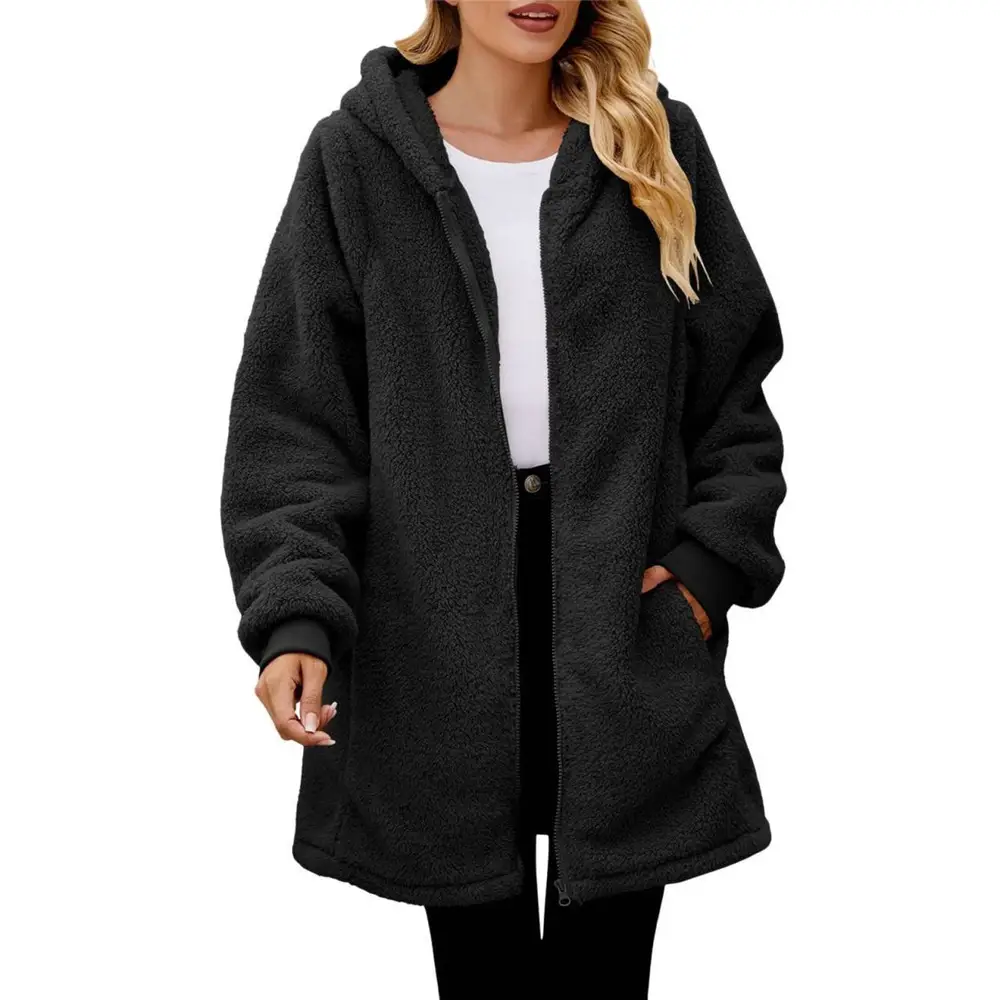 Solid Color Hoodie With Casual Plush Cardigan Coat