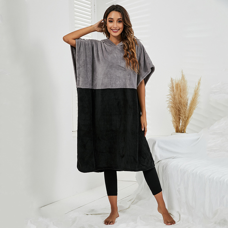 Summer Dual-color Patchwork Wearable Bathrobe Casual Hoodie - 6