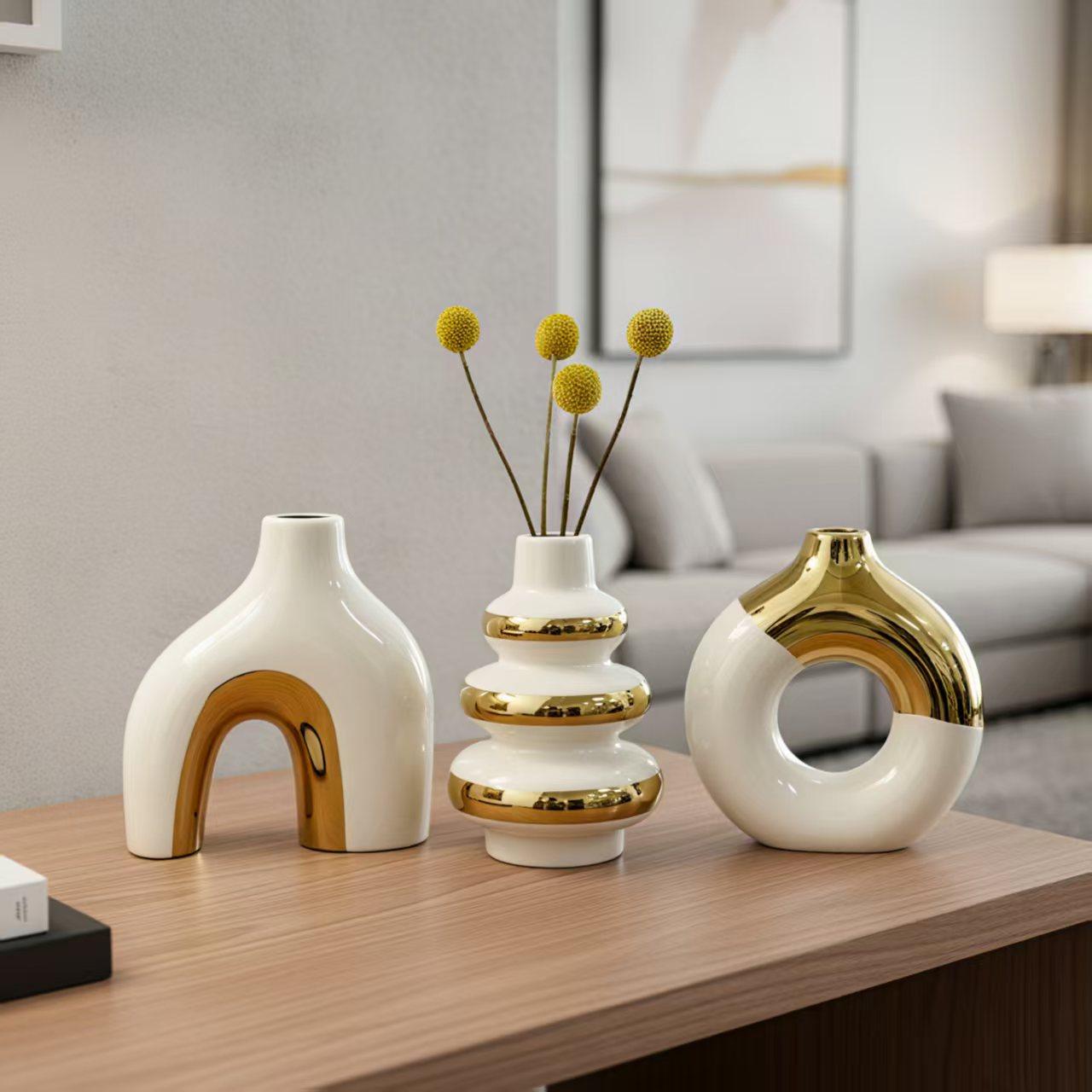 3pcs Nordic Creative Luxury Modern Simple Electroplated Ceramic Flower Vase, Home Decor Ornament Gift For Water Cultivation 6