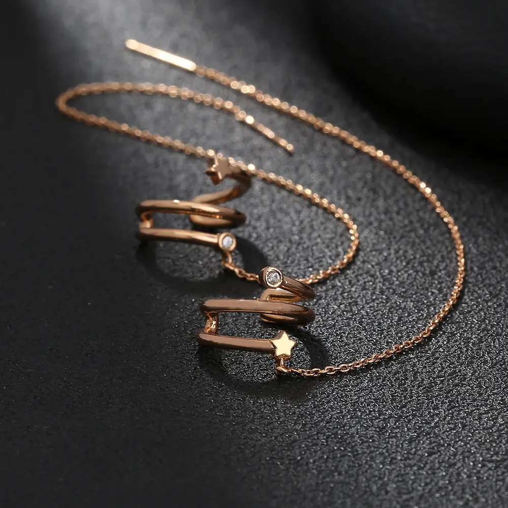 Star Asymmetrical Earline Double Earhole Earring Temperament Earnail Female Anti Lose Earbone Clip Earnail Earring Jewelry