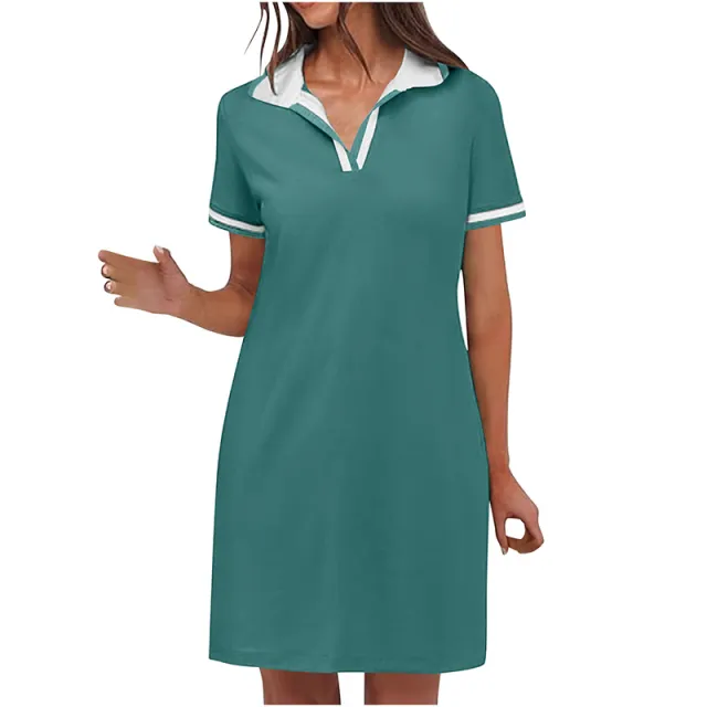 Women's Polo Dress Short Sleeve V Neck Casual Summer Mini Shirt Dress With Pockets Dark Green - Shop at LoveMi
