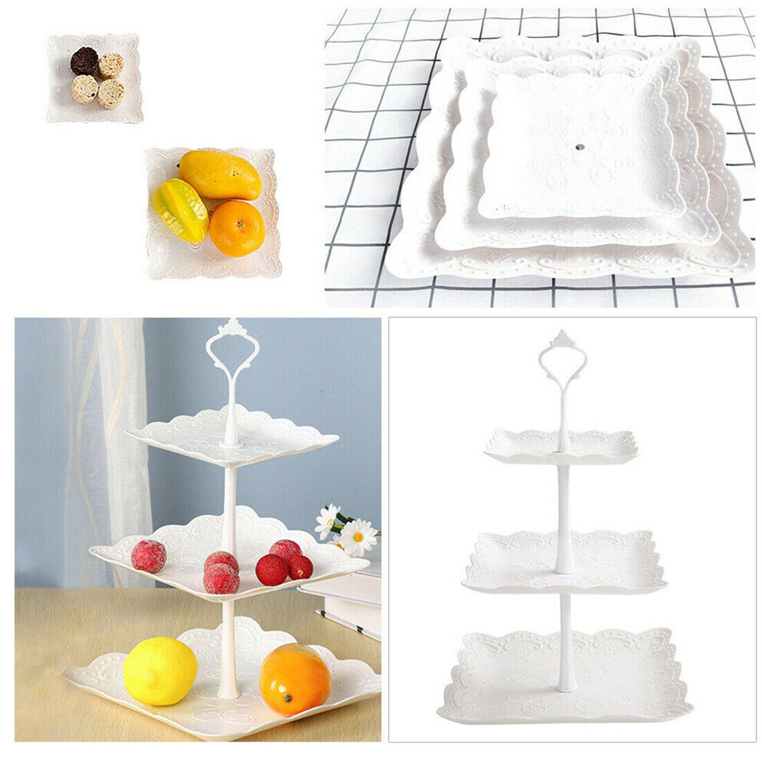 2X 3 Layer Dessert Cake Stand Plate Afternoon Tea Party