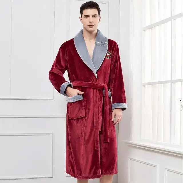 Winter Flannel Lovers Robe Gown Elegant Solid