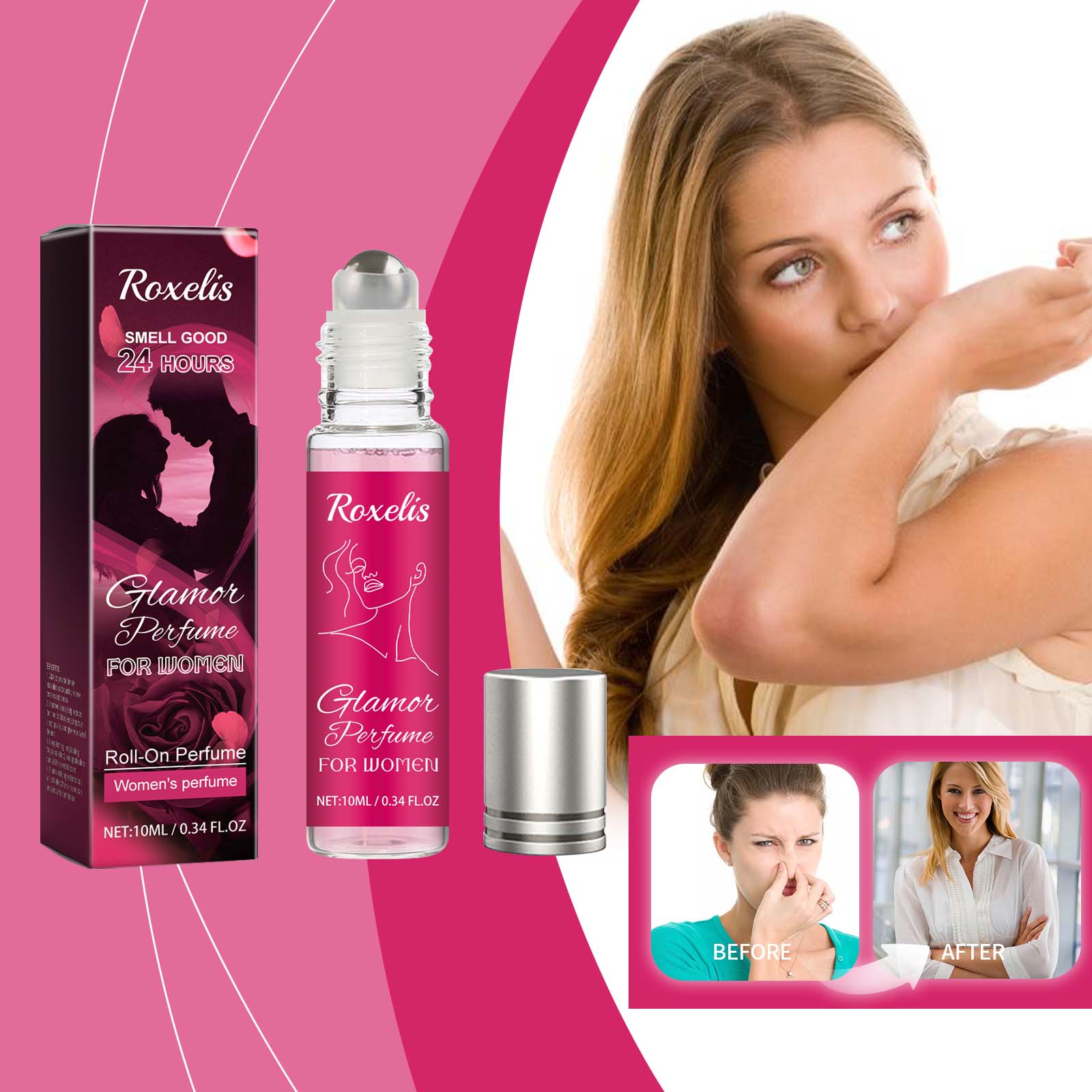 Women Pheromone Roll-On Perfume, Long Lasting Rose Scent Portable Mini Glamor Perfume, Natural Elegant Fragrance For Dating & Daily Use, 10ml — foto 5