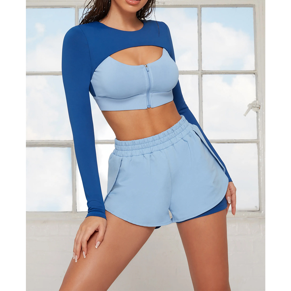 Stitching Contrast Color Fitness Sports Suit