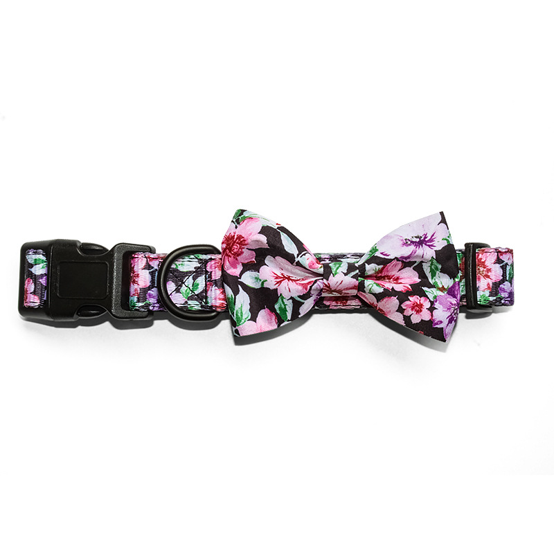 Black Floral Collar Bow