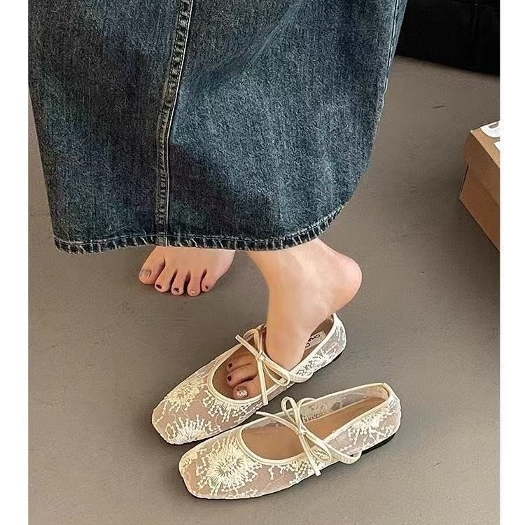Women Breathable Mesh Mary Jane Shoes, New Spring Summer Low Cut Fairy Style Pumps, Bowknot Design Hidden Wedge Heels — view 2