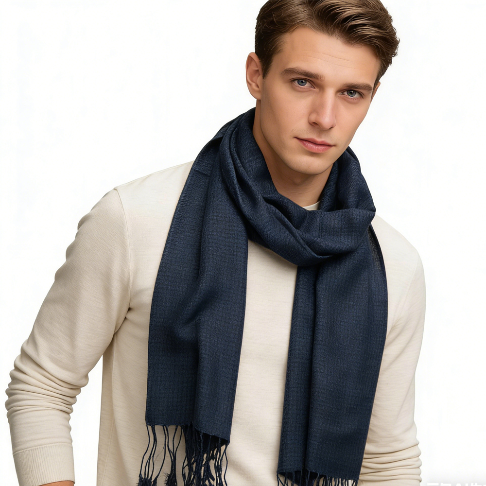 Navy Jacquard Polyester Scarf - Herringbone Texture Scarf 70inchx21inch