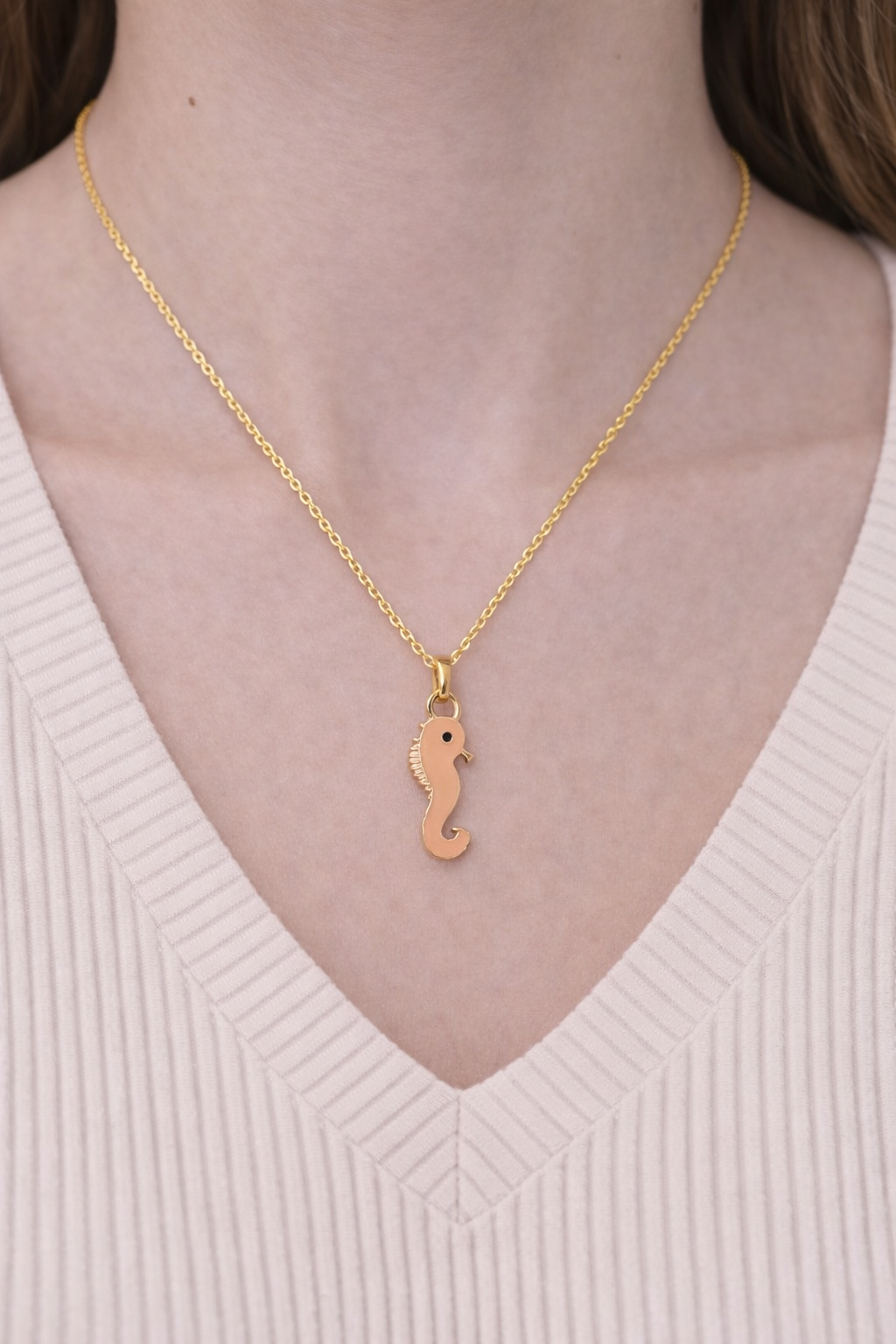 Stainless Steel Cream Enamel Seahorse Necklace For Women 3