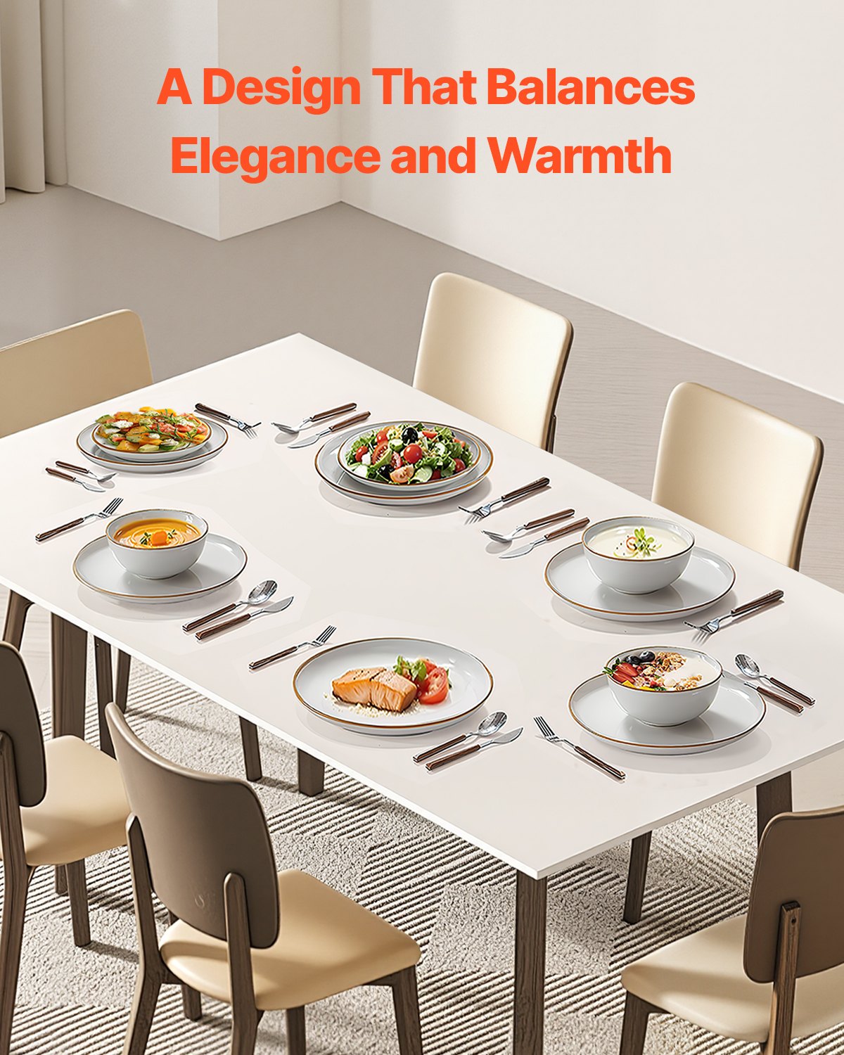 Service de vaisselle 18 pièces, assiettes et bols en céramique – Image 2
