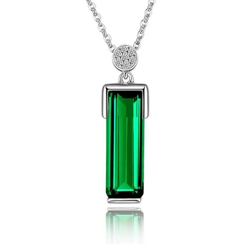 Emerald Color Gemstone 925 Silver Plated Jewelry Necklace 18k Platinum Plated Pendant Women's