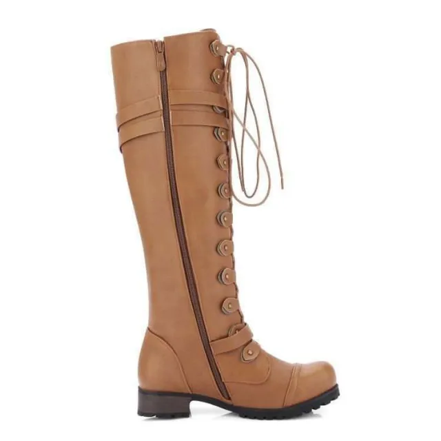 Round Toe Mid heel Lace up Over the knee Boots Yellow - Shop at LoveMi