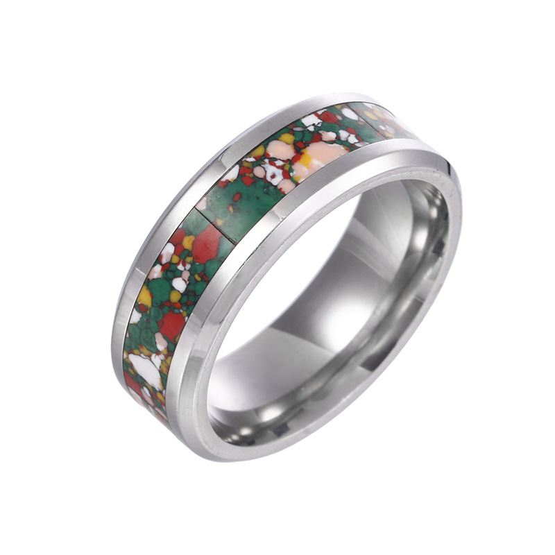 Titanium Steel Turquoise Opal Natural Gem Men's Ring