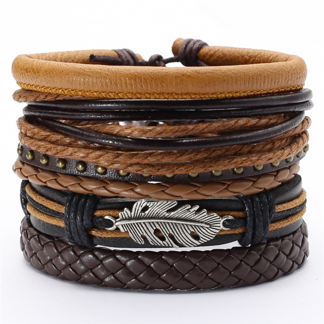 Title 16, Schwarzes Feder-Herrenarmband, 5-teiliges Set