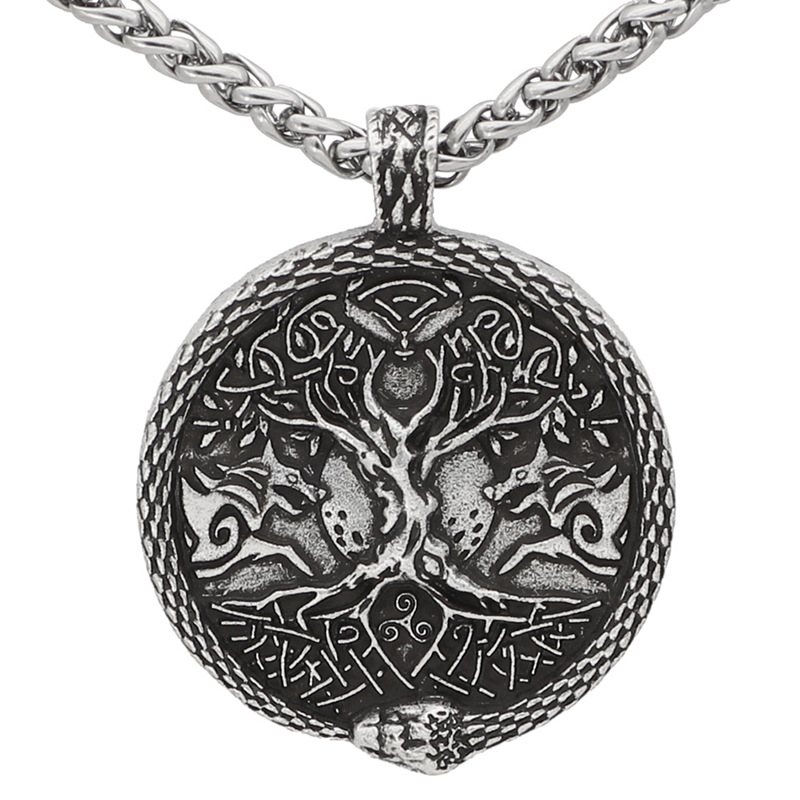 Viking Pendant Double Wolf Head Necklace Men Double Sided