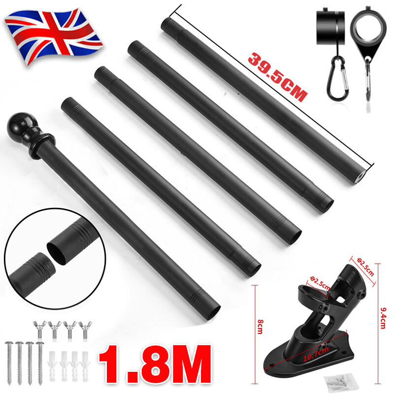 Wall Mounted Mount Telescopic Flag Pole Top Black Ball Aluminum Flagpole