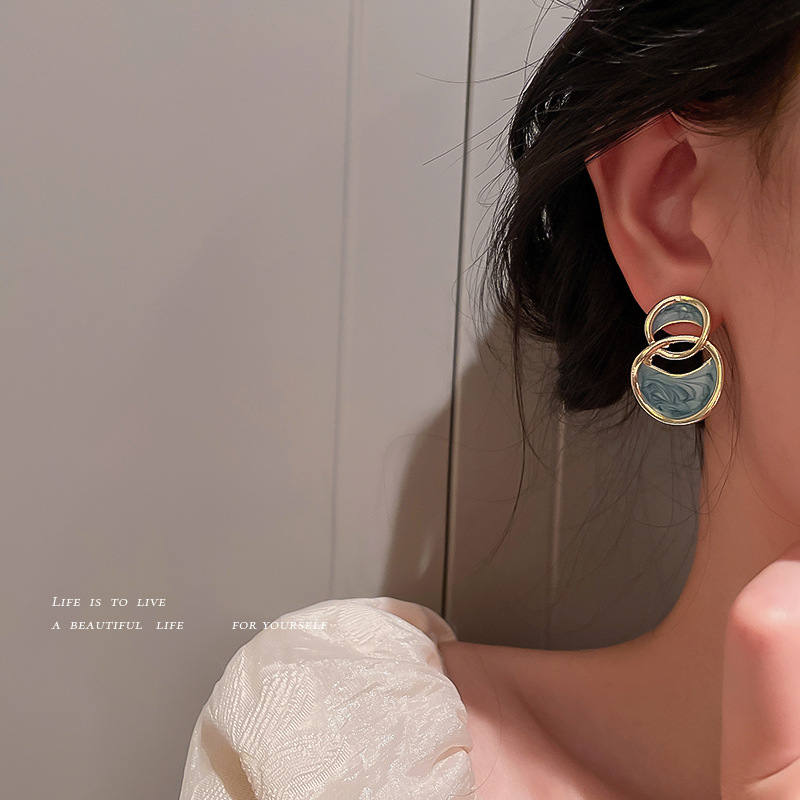 Circle Stud Earrings Hollow Mori Style Hong Kong