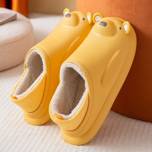 Waterproof Cotton Slippers Bag With Thick soled Soft Cute Cartoon Home Yellow - Shop at LoveMi