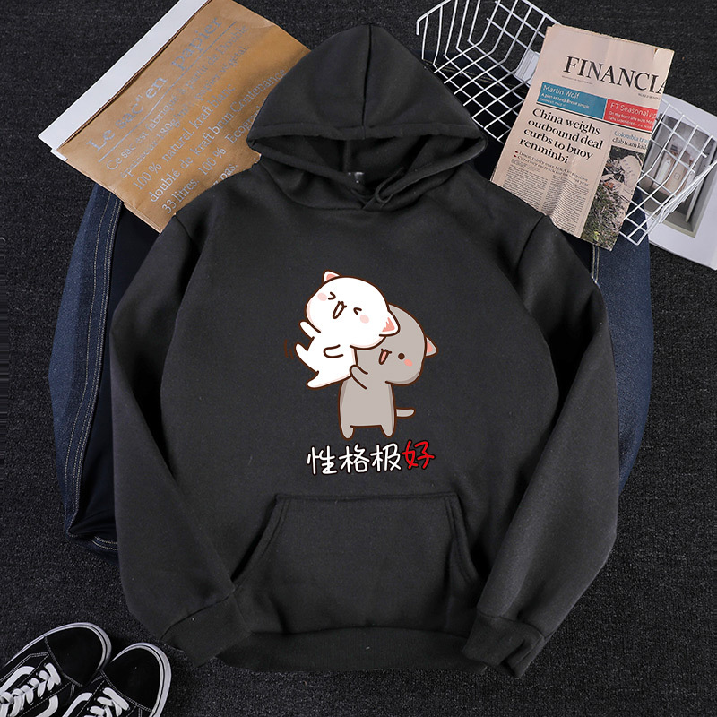 Title 7, Couple Korean Loose Printed Letters Hooded Pull...