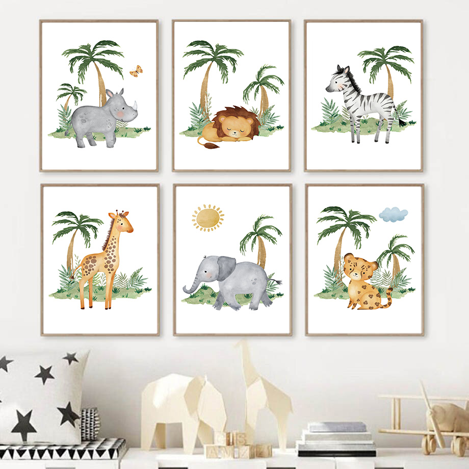 Title 3, Lion Elephant Giraffe Jungle Animal Nursery Wal...