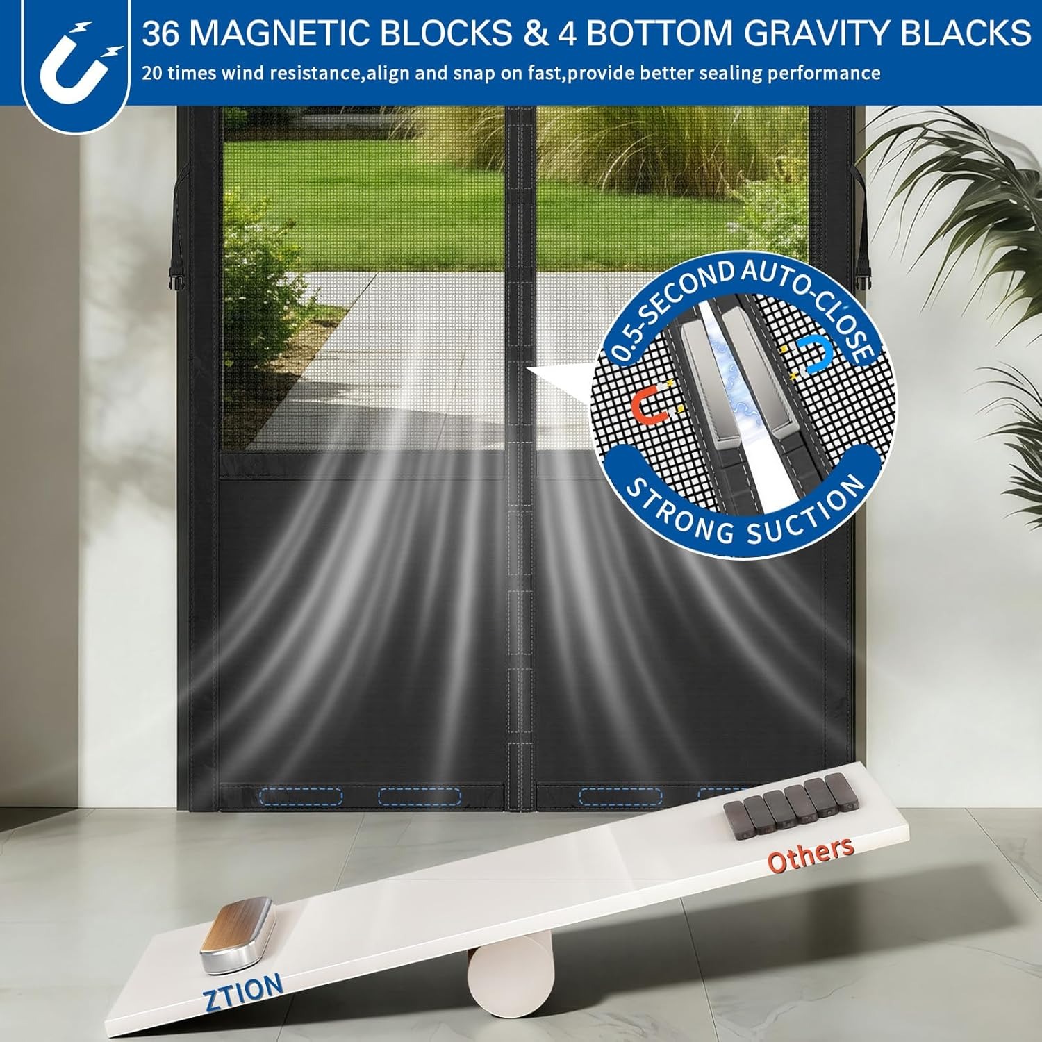 Magnetic Mesh Door Screen, No Drilling Required, Anti-Mosquito Dustproof, Automatic Closure, Pet Friendly, Ideal For Living Room Balcony 4