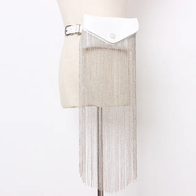 Concave Street Style Personality Tassel Chain Waist Bag Women White - Shop at LoveMi