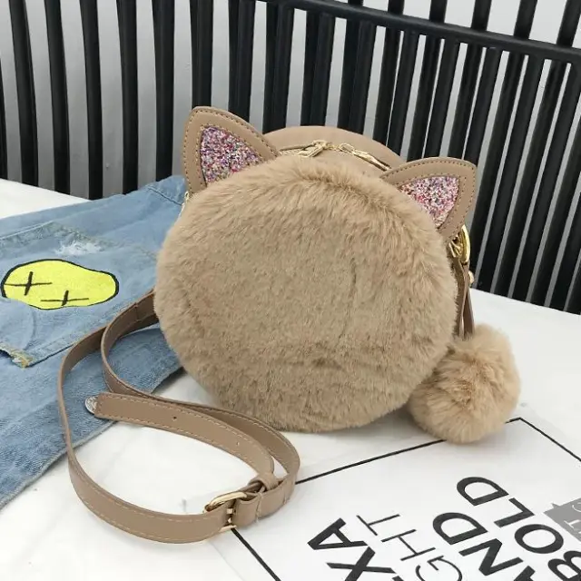 Children's Bag Fashion Princess Messenger Bag Cute Medium Girl Plush Shoulder Bag Khaki - Shop at LoveMi