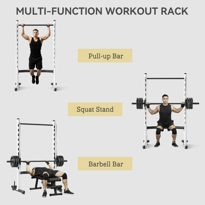 Squat Rack With Pull Up Bar And Barbell Bar Adjustable Bench Press Multi-Function Weight Lifting Half Rack, WhiteMultiple Packages — foto 8