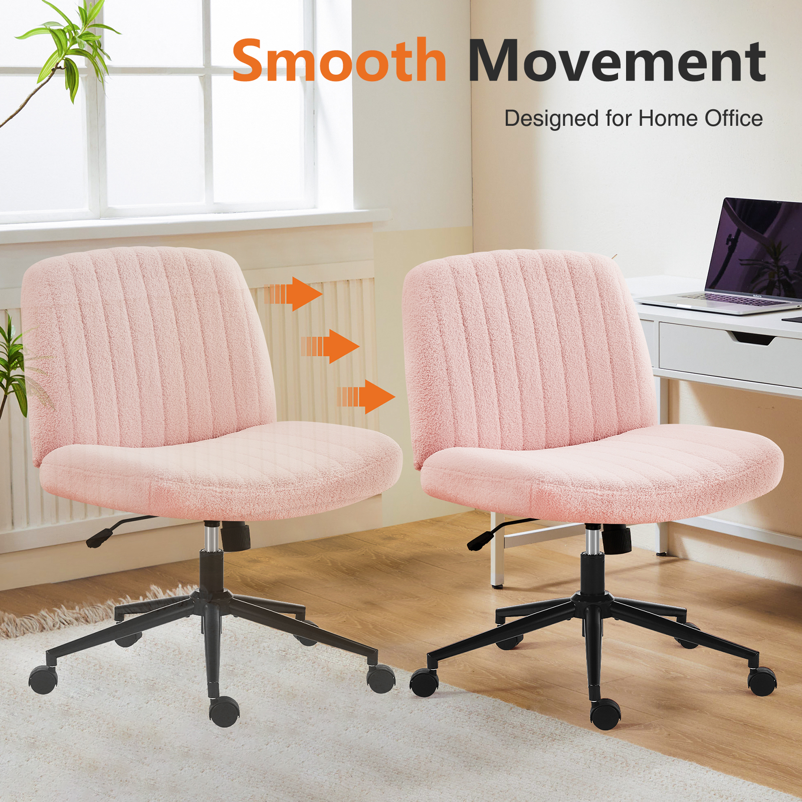Office Desk Vanity Chair Cross Legged Armless Swivel Fabric Height Adjustable Wide Seat With Replaceable Wheels-Fixed Base, Comfy Task Chair Padded image 23