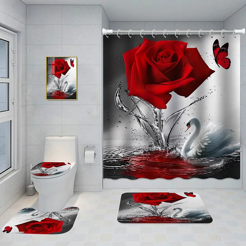 Bathroom Five-piece Set, Shower Curtain, Three-piece Mat Set, Aluminum Alloy Decorative Painting