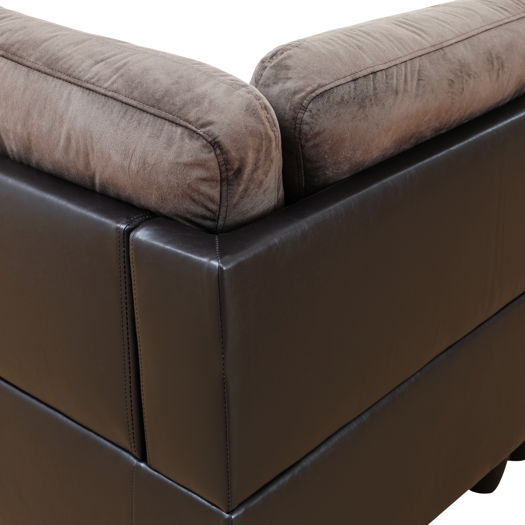 Pickup Only--Dark Brown Flannel And PVC 3-Piece Couch Living Room Sofa Set