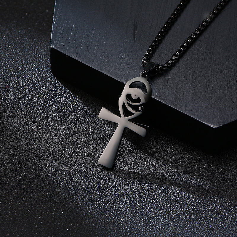 Stainless Steel Zircon Anka Cross Pendant